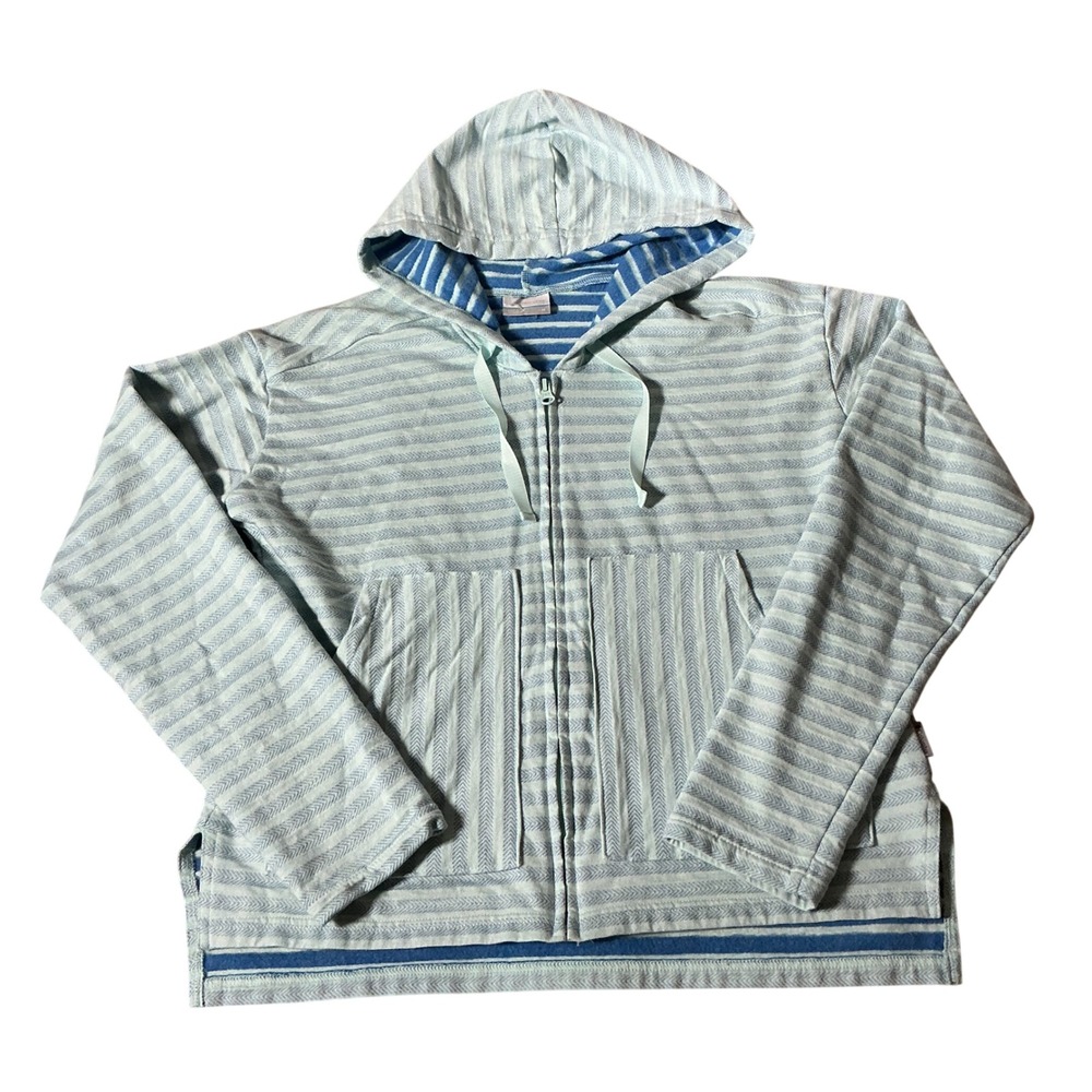 Columbia Striped Herringbone Zip Up Hoodie Women M Blue Coastal Gorpcore XL0824